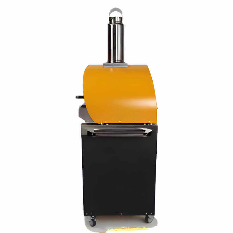 Coyote 30″ Hybrid Multi-Fuel Pizza Oven | In Yellow With Stainless Steel Cart Handle