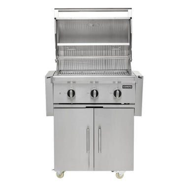 Coyote SL-Series 30-Inch 3-Burner Freestanding Gas Grill | Grill Hood Opened