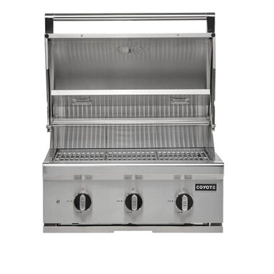 Coyote C-Series 30-in 3-Burner Built-In Grill  | Hood Opened