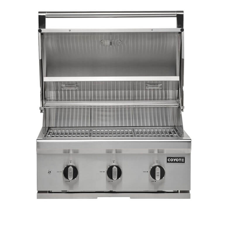 Coyote C-Series 30-in 3-Burner Built-In Grill  | Hood Opened
