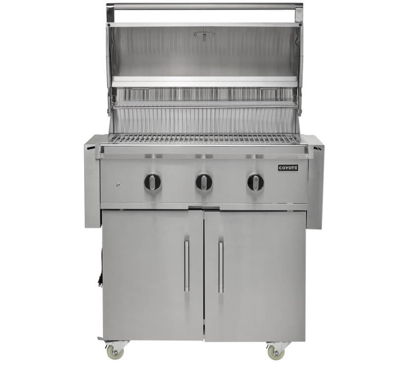 Coyote C-Series 34-Inch 3-Burner Freestanding Gas Grill | Folding Side Shelves