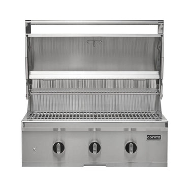 Coyote C-Series 34-Inch 3-Burner Built-In Gas Grill | Opened Grill Hood
