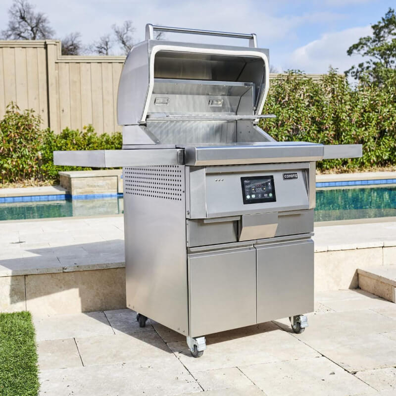 Coyote 28-Inch Freestanding Pellet Grill | Locking Caster Wheels