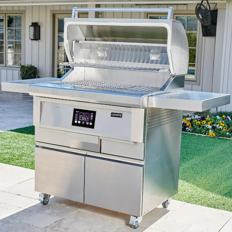 Coyote 36-Inch Freestanding Pellet Grill | Shown on Patio