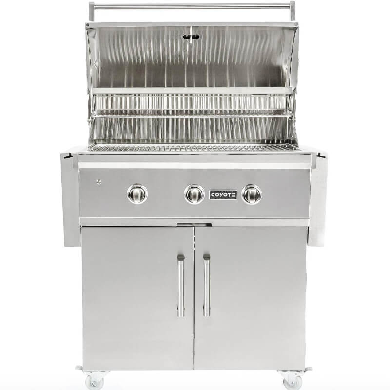 Coyote C-Series 34-Inch 3-Burner Freestanding Gas Grill | Folding Shelves