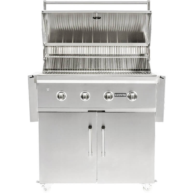 Coyote C-Series 36-Inch 4-Burner Freestanding Gas Grill | Fold Side Shelves