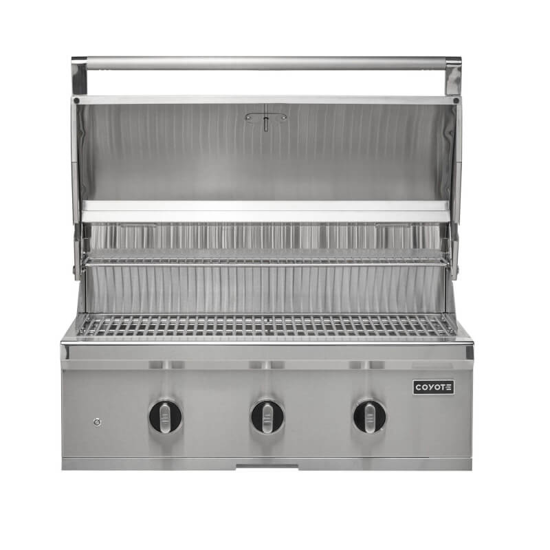 Coyote C-Series 34-Inch 3-Burner Built-In Gas Grill | Opened Grill Hood