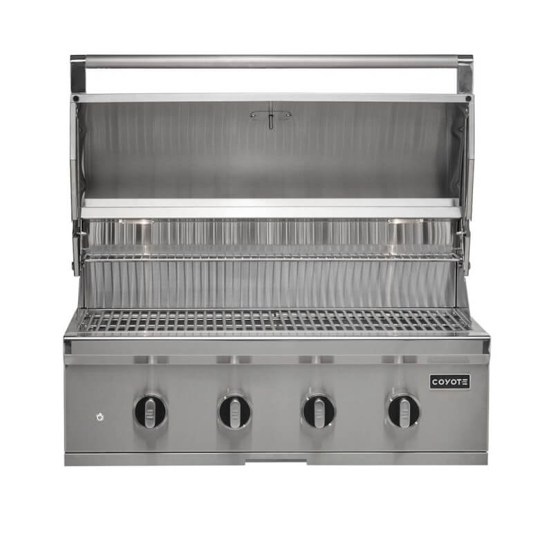 Coyote CL-Series 36-Inch 4-Burner Built-In Gas Grill | Hood Opened
