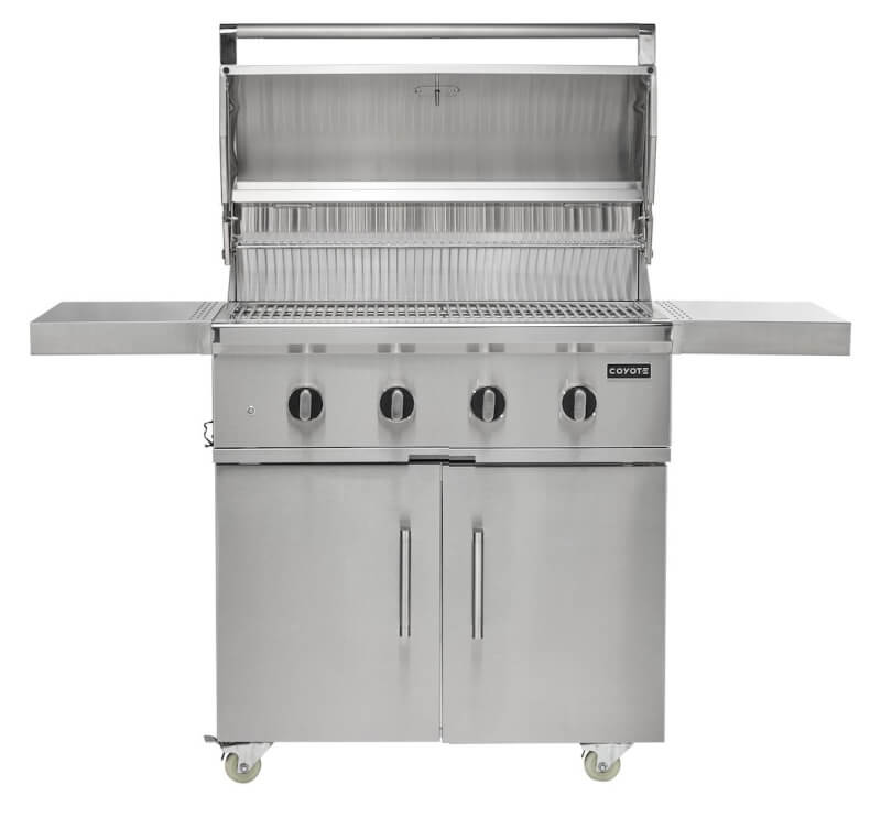Coyote CL-Series 36-Inch 4-Burner Freestanding Gas Grill | Hood Opened
