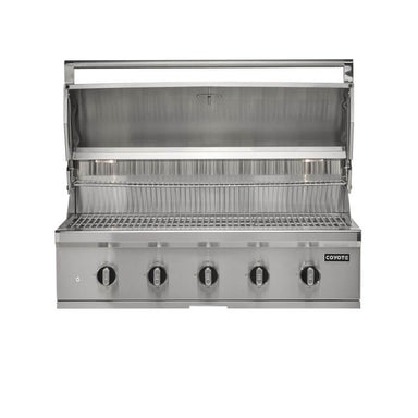 Coyote CL-Series 42-Inch 5-Burner Built-In Gas Grill | Hood Opened