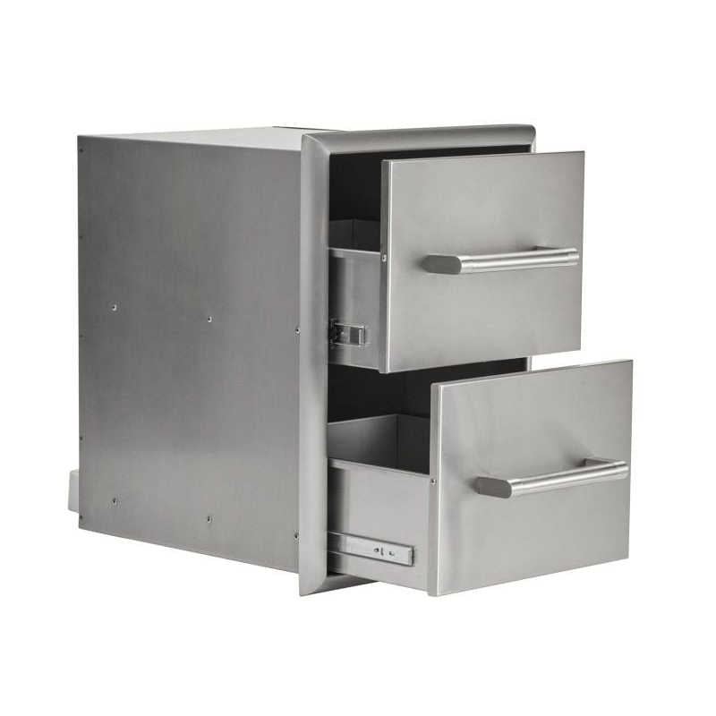 Haven 6 Ft. Marine Armour Outdoor Kitchen Island w/ Coyote SL-Series 30-Inch Grill, Double Access Door & 2 Drawer Cabinet - Brushed Black