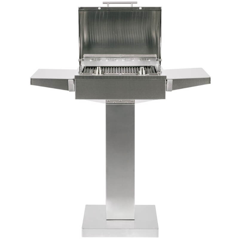 Coyote 18-Inch Electric Grill on Patio Post | Lid Opened