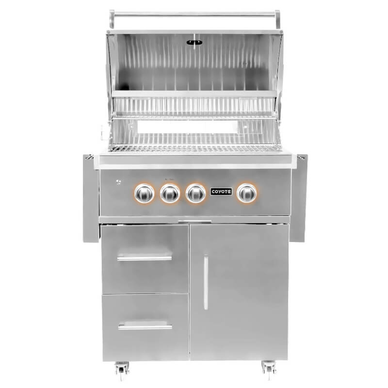 Coyote S-Series 30-Inch 3-Burner Freestanding Gas Grill | Folding Side Shelves