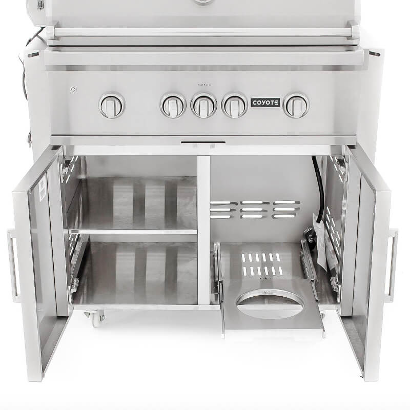 Coyote S-Series 36-Inch 4-Burner Freestanding Grill | Slide-Out Propane Tank Holder
