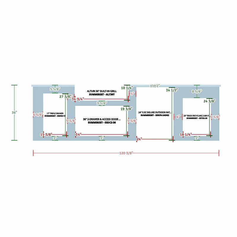 EZ Finish Systems 10 Ft Ready-To-Finish Modular Grill Island | Cut Out Dimensions