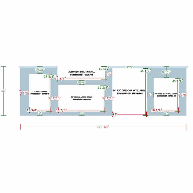 EZ Finish 10 Ft Ready-To-Finish Modular Grill Island | Cut Out Dimensions