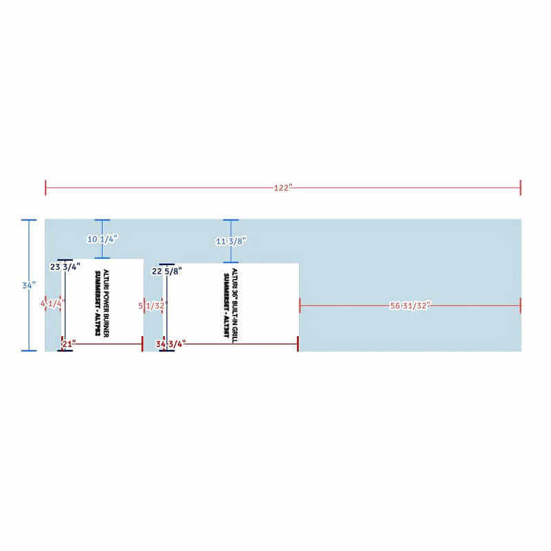 EZ Finish Systems 10 Foot RTF Outdoor Kitchen Island | Top View Dimensions