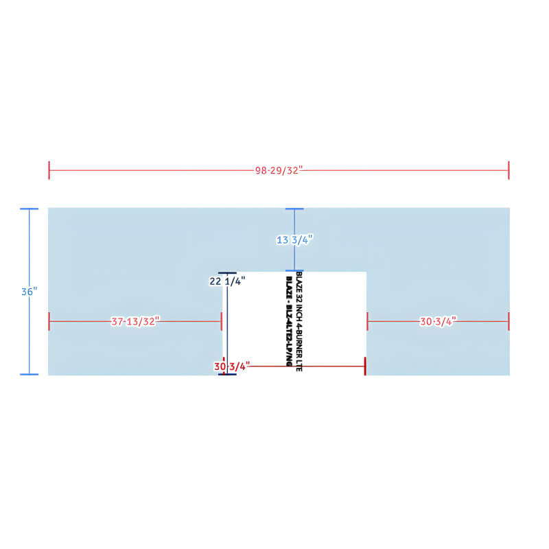 EZ Finish Systems 8 Ft Ready-To-Finish Grill Island | Top View Dimensions