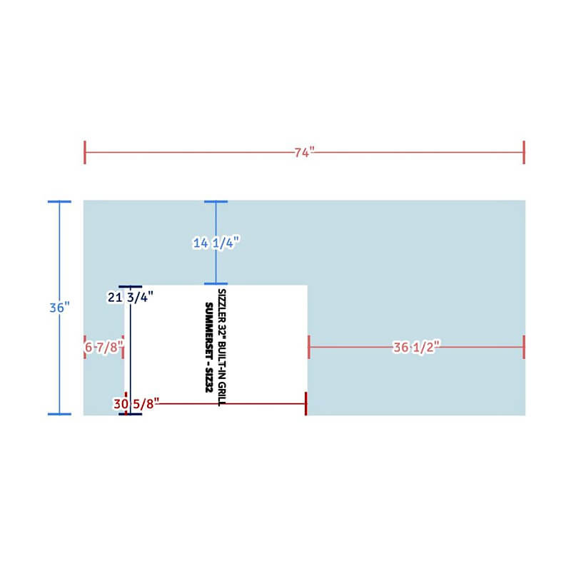 EZ Finish Systems 6 Ft Ready-To-Finish Grill Island | Top View Dimensions