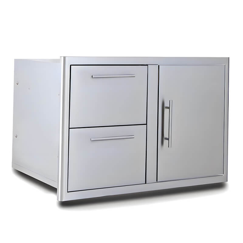 EZ Finish Systems Ready To Finish Grill Island - Blaze 32 Inch Stainless Steel Access Door And Double Drawer Combo - 304 Stainless Steel Construction
