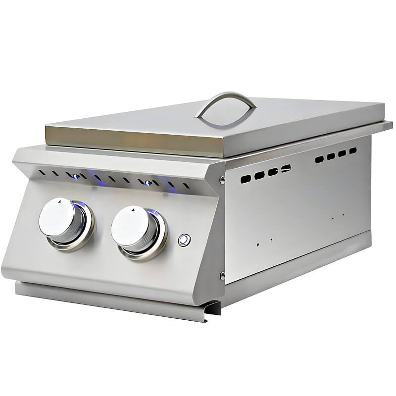 EZ Finish Ready-To-Finish Grill Island | Summerset Sizzler Pro Double Side Burner | Stainless Steel Lid With Handle