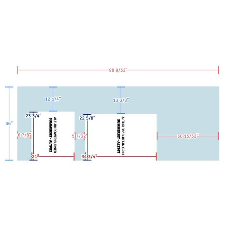 EZ Finish 8 Foot Outdoor BBQ Grill Island | Top View Dimensions