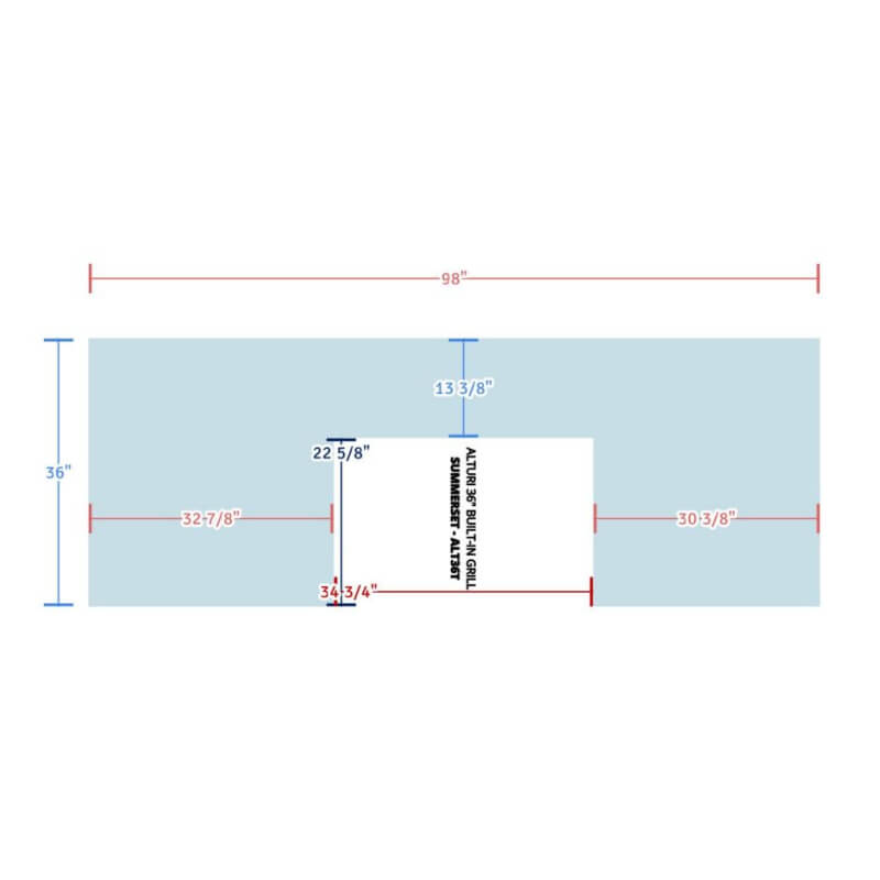 EZ Finish 8 Ft Ready-To-Finish Grill Outdoor Island | Top View Dimensions