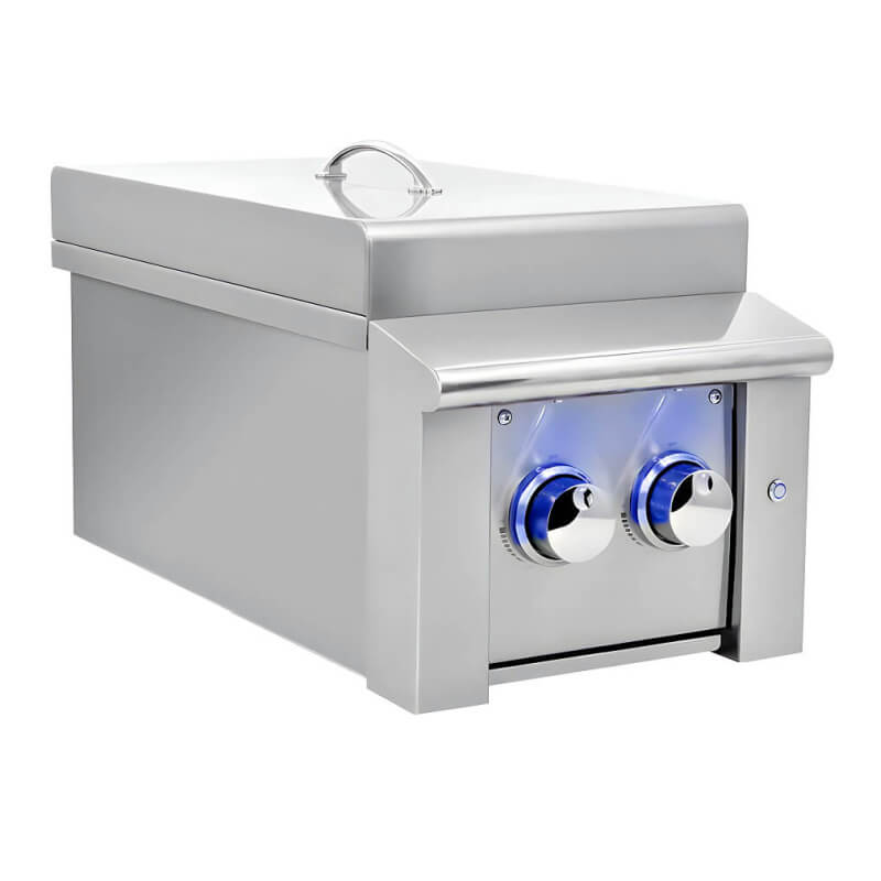 EZ Finish Systems 8 Ft Ready-To-Finish Grill Island | Summerset Alturi Double Side Burner | Blue LED Lights on Gas Controls