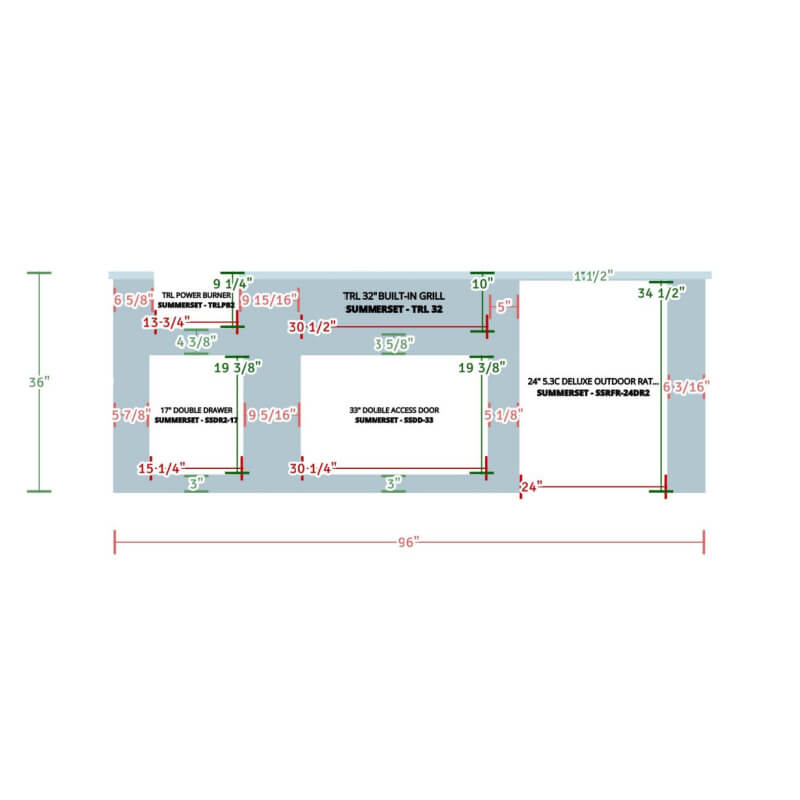 EZ Finish Outdoor Systems Ready-To-Finish Grill Island | Front View Dimensions