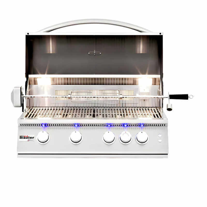 EZ Finish 8 Ft Ready-To-Finish Grill Island | Summerset Sizzler Pro 32-Inch 4 Burner Gas Grill | Dual Lined Grill Hood