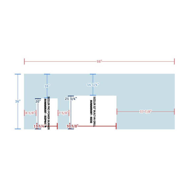 EZ Finish Ready To Finish 8ft Modular Grill Island | Top View Dimensions