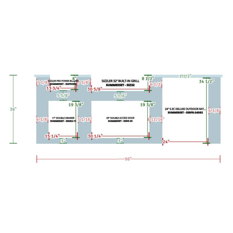 EZ Finish Systems 8 Ft Ready-To-Finish Grill Island | Cut Out Dimensions