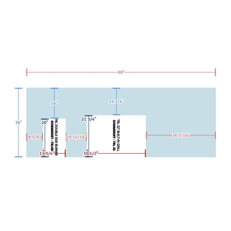 EZ Finish Systems 8 Ft Ready-To-Finish Grill Island | Top View Cut Out Dimensions