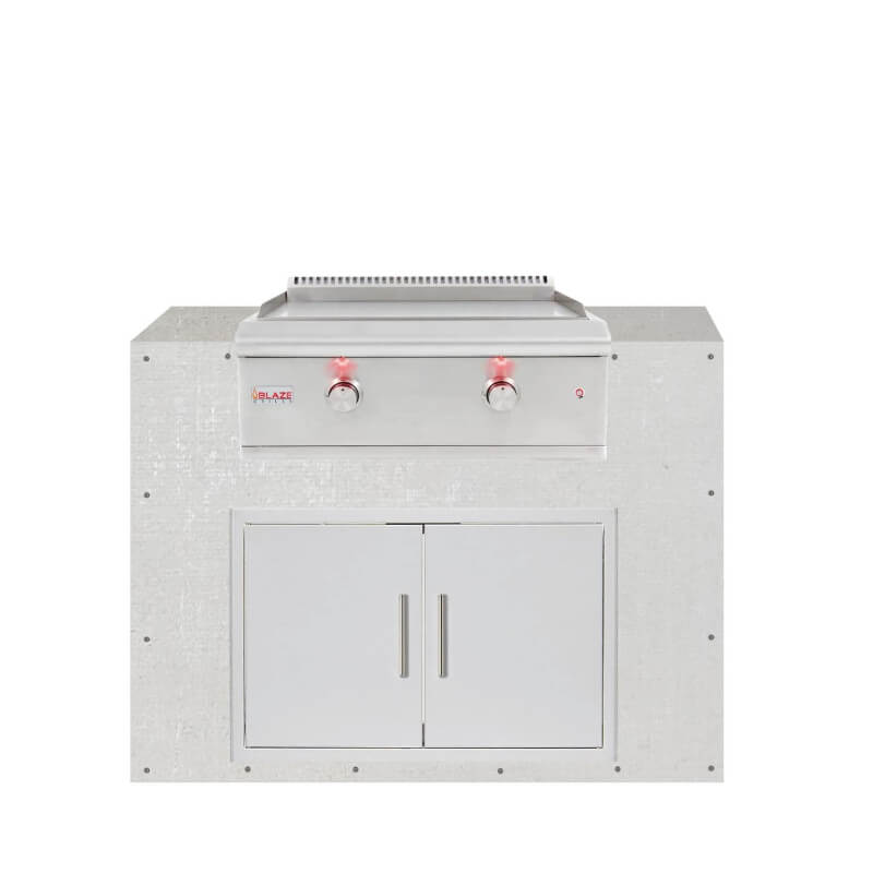 EZ Finish Outdoor Systems 48-Inch Ready for Finish Outdoor Kitchen Module w/ Blaze Premium LTE 30-Inch Griddle & Double Doors