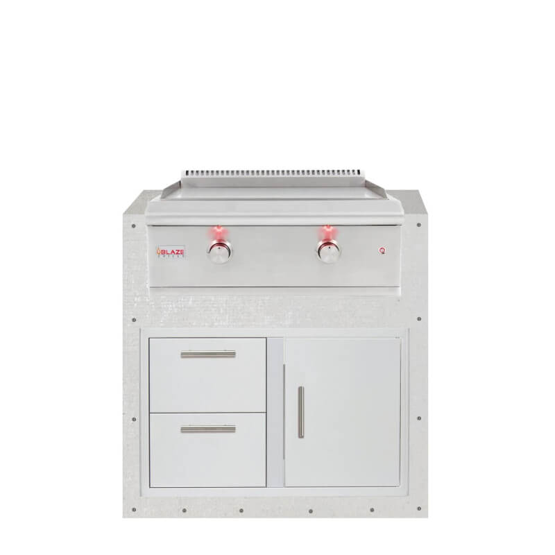 EZ Finish 36-Inch Ready for Finish Outdoor Kitchen Module w/ Blaze Premium LTE 30-Inch Griddle & Double Drawer & Door Combo