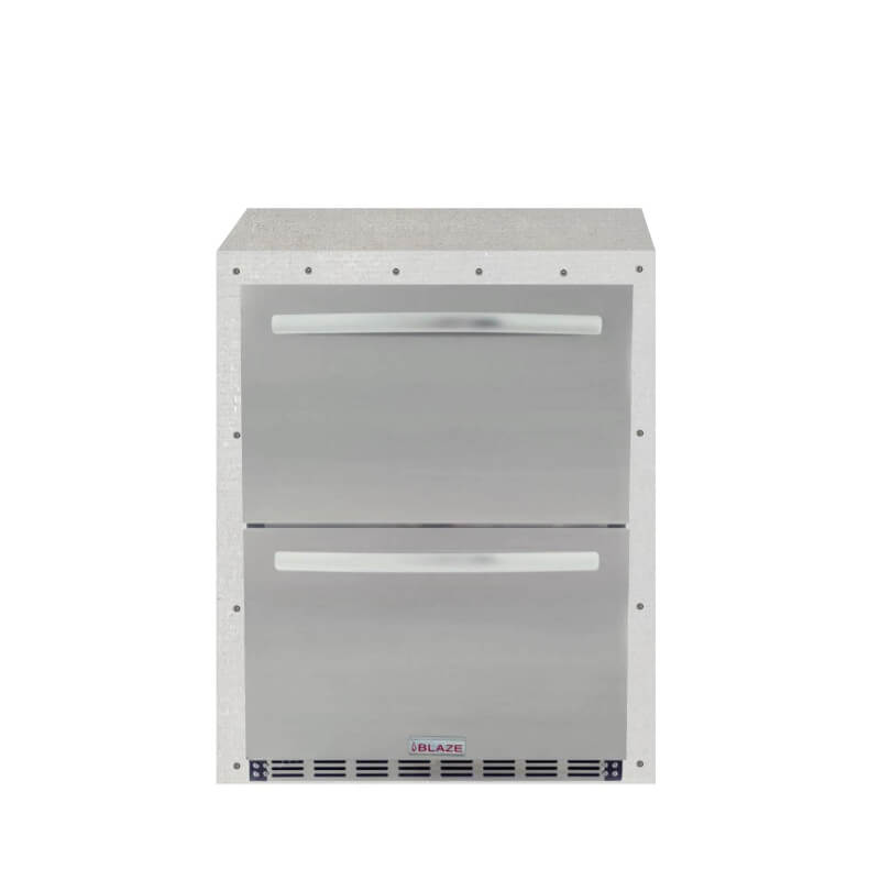 EZ Finish Outdoor Kitchen Systems 29-Inch Ready for Finish Outdoor Kitchen Module w/ Blaze 24-Inch Double Drawer Outdoor Rated Refrigerator