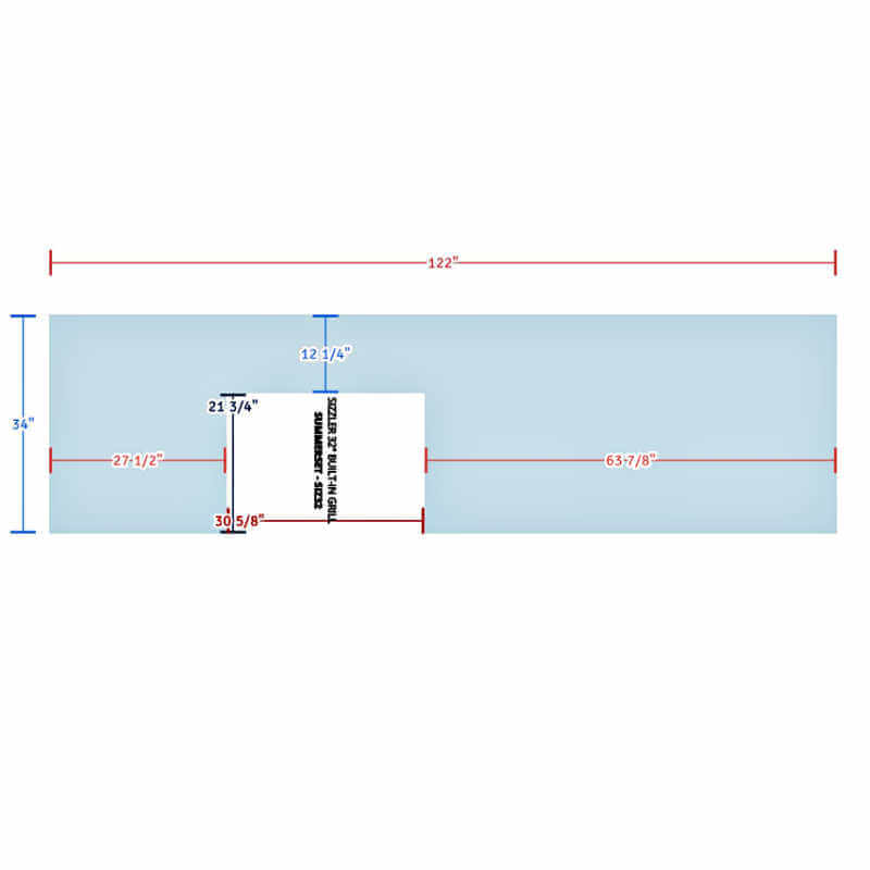 EZ Finish Systems 10 Ft Ready-To-Finish Grill Island | Top View Dimensions