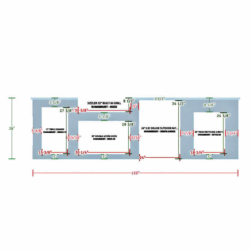 EZ Finish Systems 10 Ft Ready-To-Finish Outdoor Grill Island | Front View Dimensions