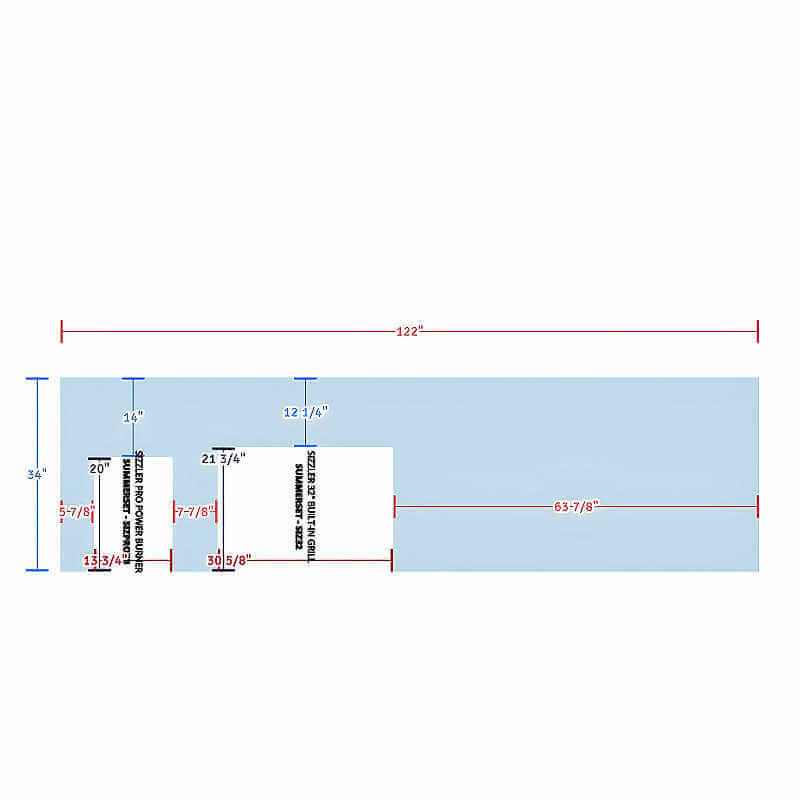 EZ Finish Systems 10 Ft Ready-To-Finish Outdoor Grill Island | Top View Dimensions