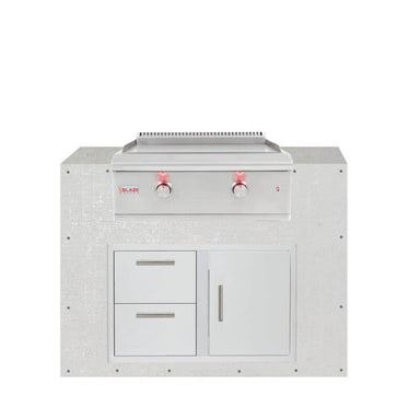 EZ Finish Outdoor Systems 48 Inch Ready for Finish Outdoor Kitchen Module w Blaze Premium LTE 30 Inch Propane Griddle _ Double Drawer _ Door Combo