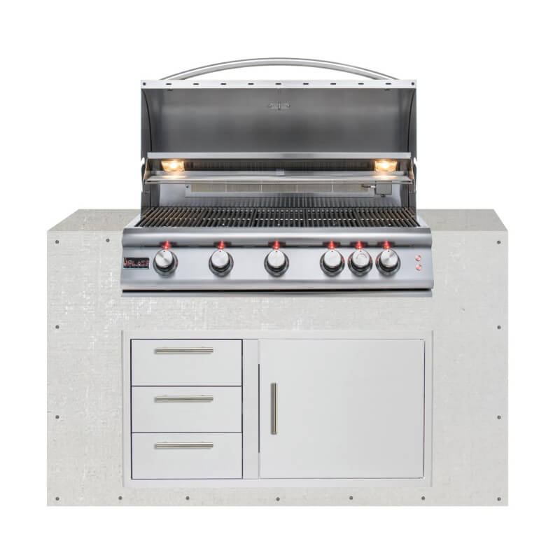 EZ Finish Outdoor Kitchen Systems 60-Inch Ready for Finish Outdoor Kitchen Module w/ Blaze Premium LTE 40-Inch Grill & Triple Drawer & Door Combo
