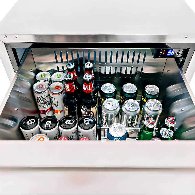 EZ Finish Ready To Finish 8ft Modular Grill Island | Summerset 24-Inch 5.3 Cu Ft. 2-Drawer Refrigerator | Self-Closing Drawers