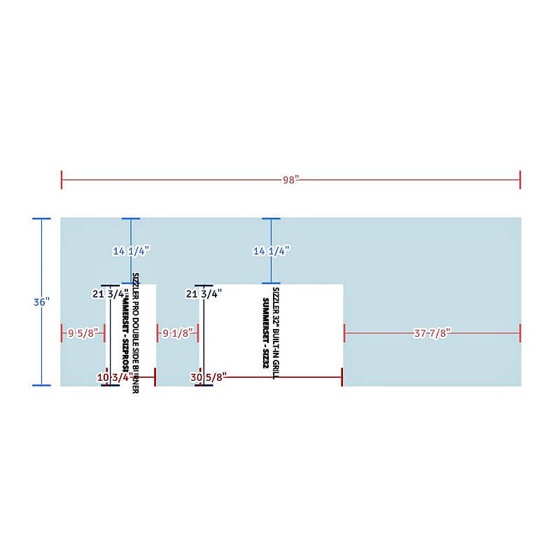 EZ Finish 8 Ft Ready-To-Finish Grill Island | Top View Cut Out Specs