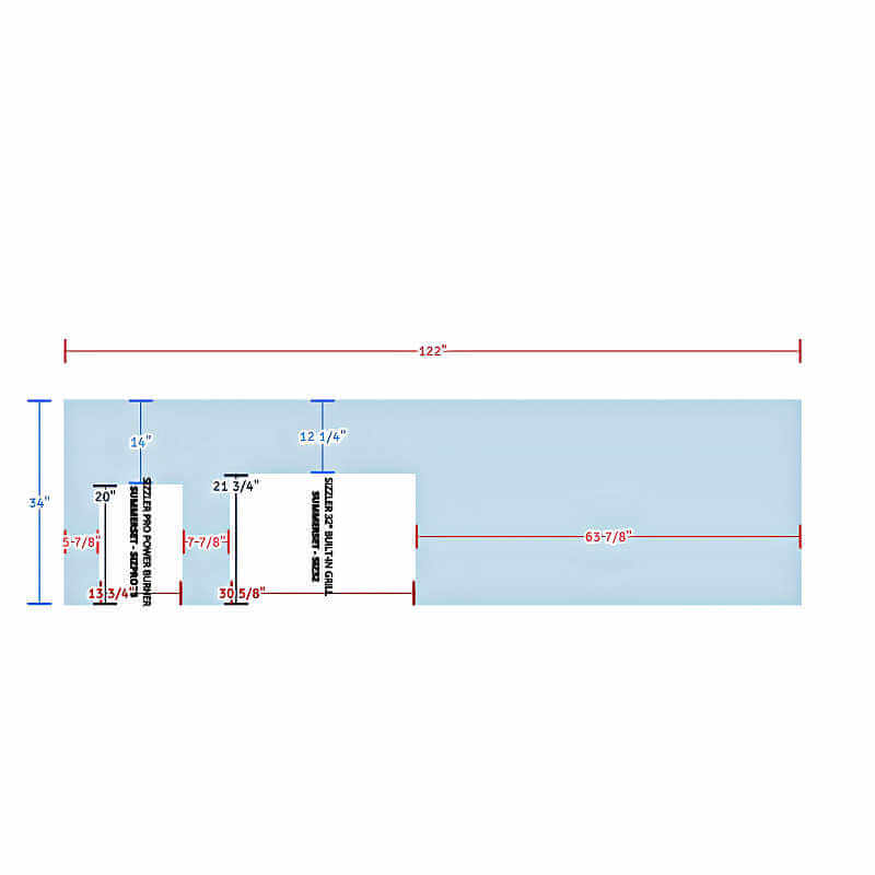 EZ Finish Systems 10 ft Ready-To-Finish Outdoor Grill Island | Top View Dimensions