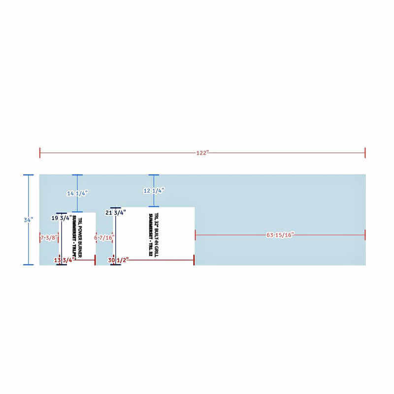 EZ Finish Systems 10 Ft Ready-To-Finish Outdoor Grill Island | Top Angle Dimensions