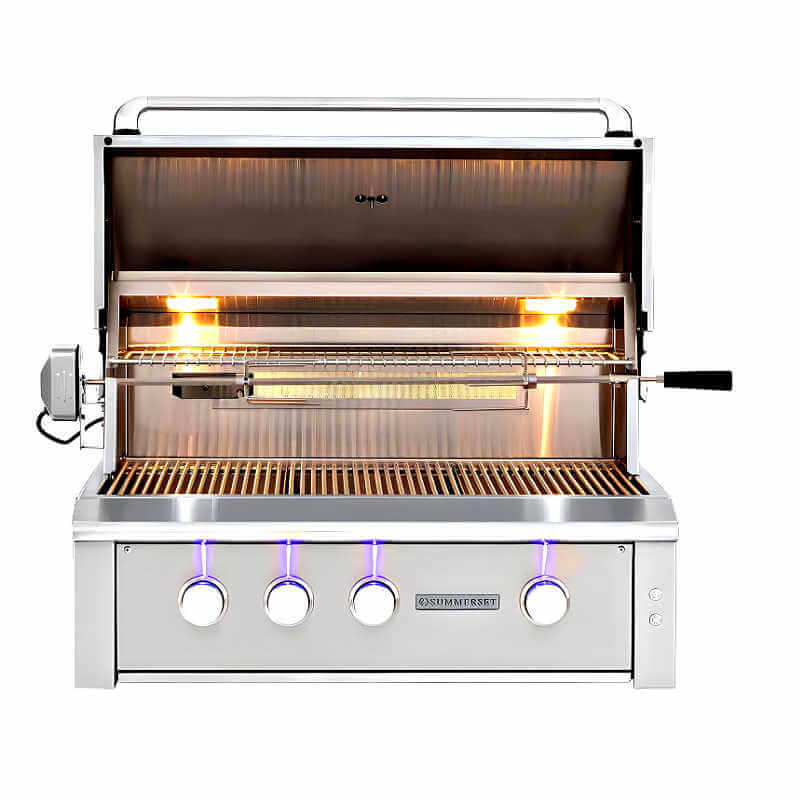 EZ Finish Systems 10 Ft Ready-To-Finish Outdoor Grill Island | Alturi 36-Inch 3 Burner Gas Grill | Rotisserie Kit Included