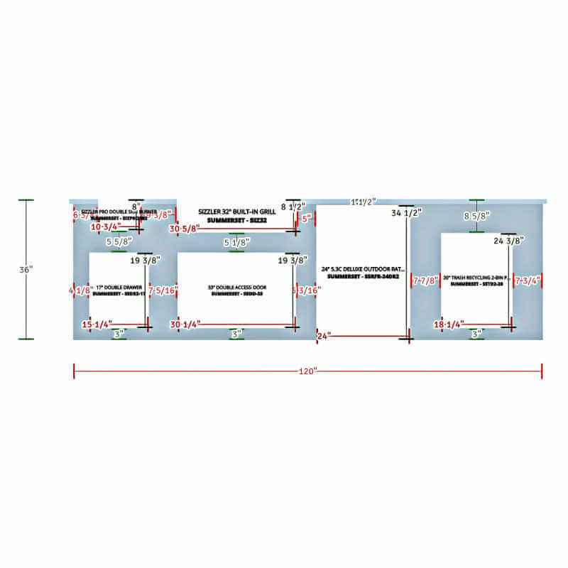 EZ Finish Systems 10 Ft Ready-To-Finish Outdoor Grill Island | Front View Dimensions