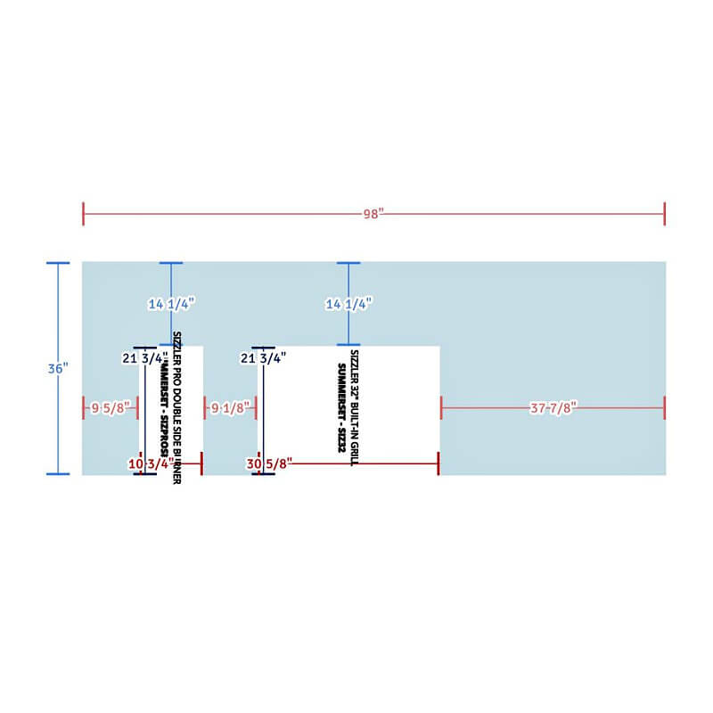 EZ Finish Outdoor Systems 8 Ft Ready-To-Finish Grill Island | Top View Dimensions