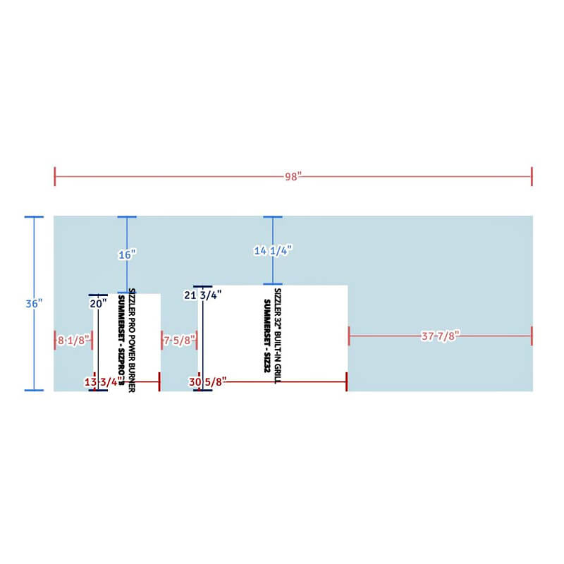 EZ Finish Systems 8 Ft Ready-To-Finish Grill Island | Top View Dimensions