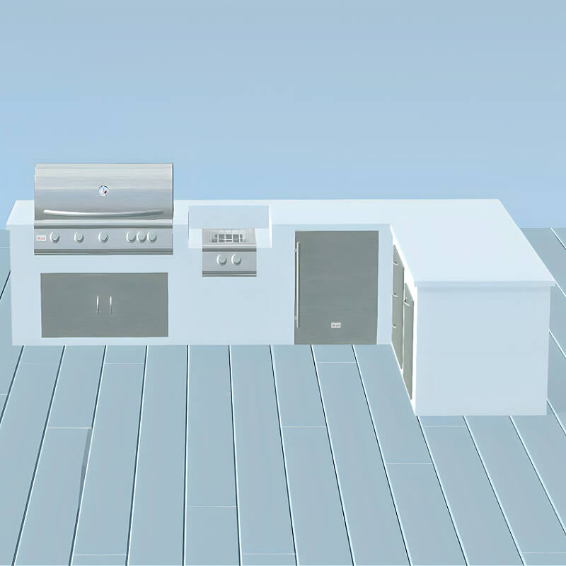 EZ Finish Systems L Shaped Ready To Finish Outdoor Kitchen With Grill & Side Burner | 3D Design Grill Side